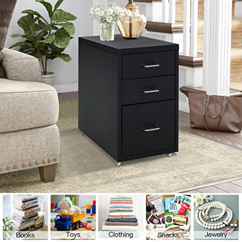 BTGGG 3-Drawer Metal Filing Cabinet – Rolling Under Desk Office Storage