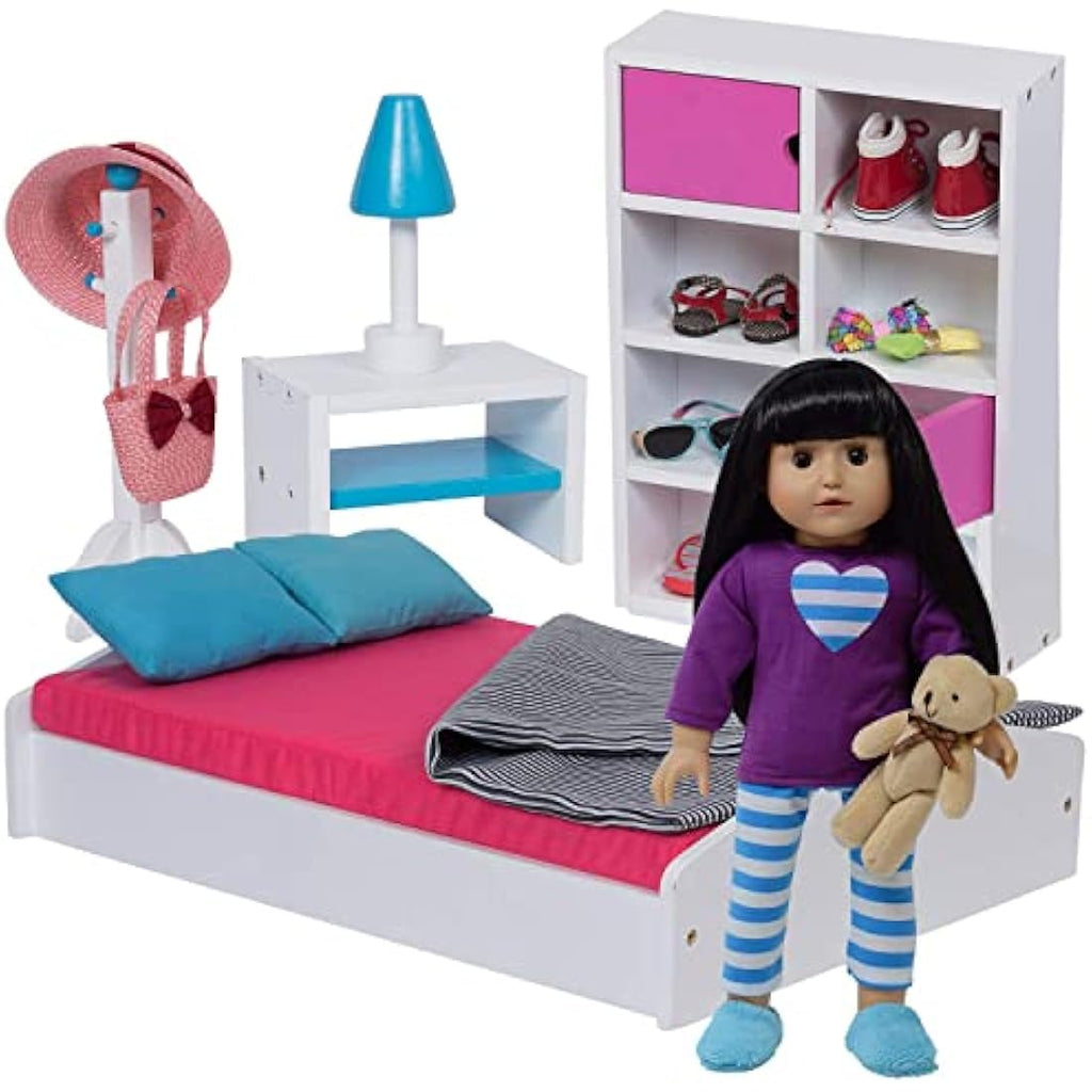 The New York Doll Collection Wooden Doll Bed & Bedroom Set for 18" Dolls