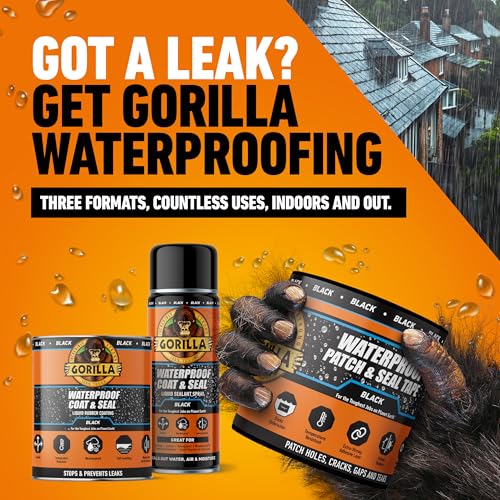 Gorilla Waterproof Patch & Seal Tape - Black Leak Repair Tape, 3m