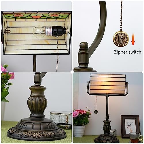 Blivuself Tiffany Style Heart Bankers Lamp | Stained Glass Desk Light