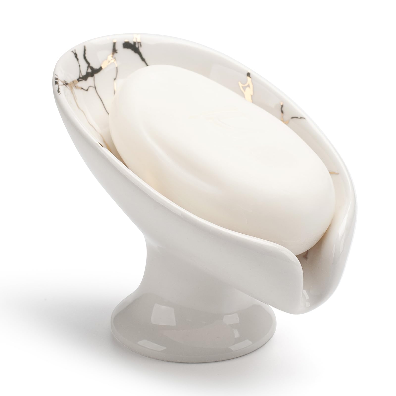 Jolof Store Ceramic Leaf Soap Dish – Self-Draining Marble Pattern Holder