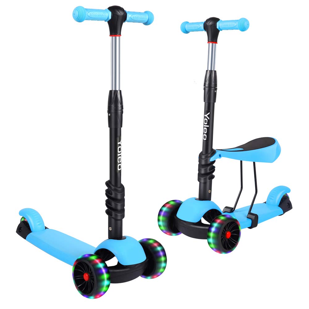 YOLEO 3-in-1 Kids Kick Scooter with Removable Seat and LED Wheels