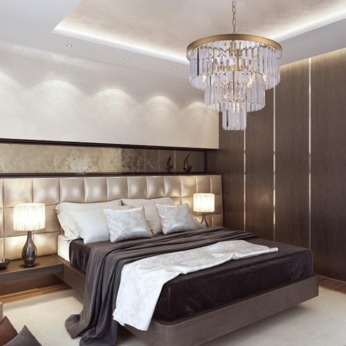 Wellmet 20" Gold Crystal Chandelier | 3-Tier Modern Round Ceiling Light