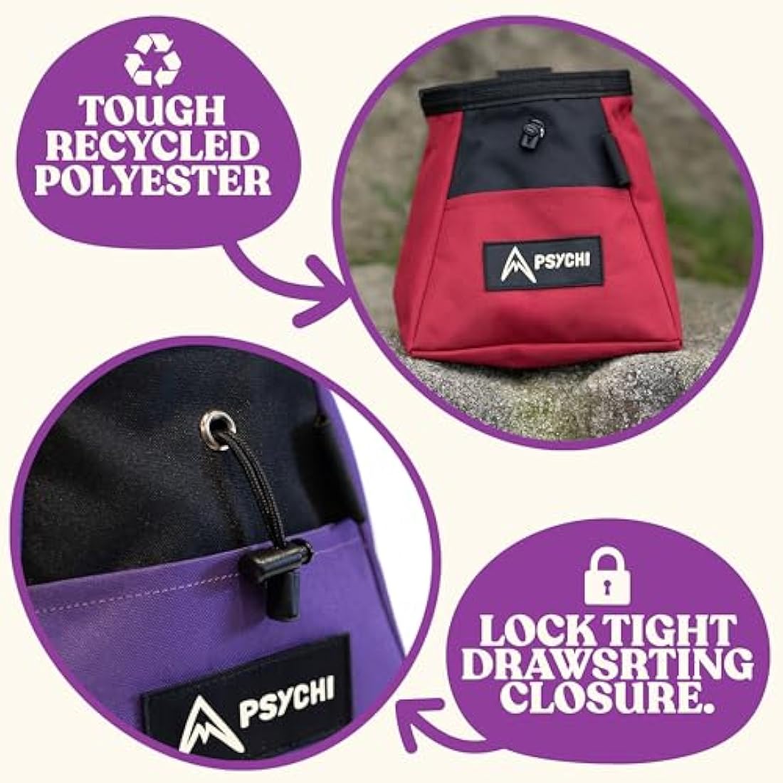 Psychi OG Recycled Climbing Chalk Bucket Bundle with Brush & Chalk