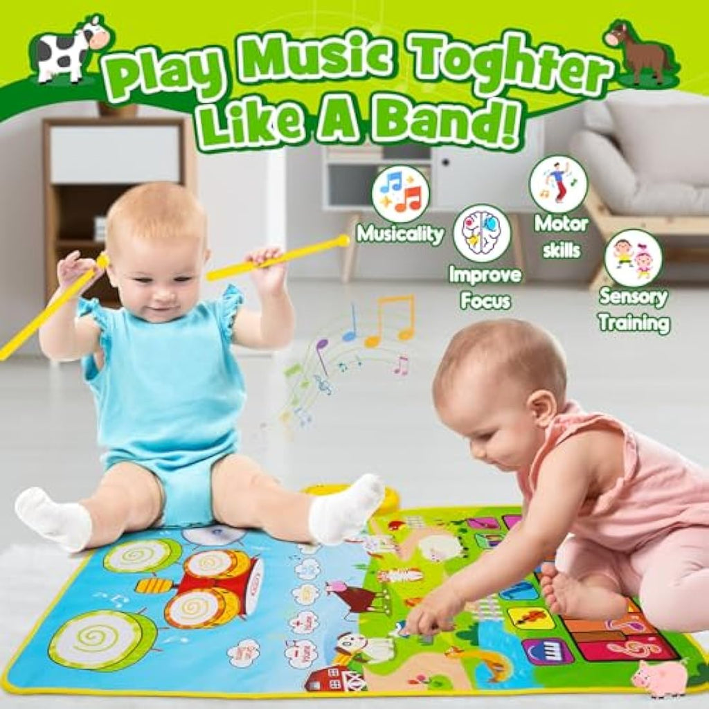 HappyGoLucky 3-in-1 Musical Piano Drum Mat - Interactive Toddler Toy