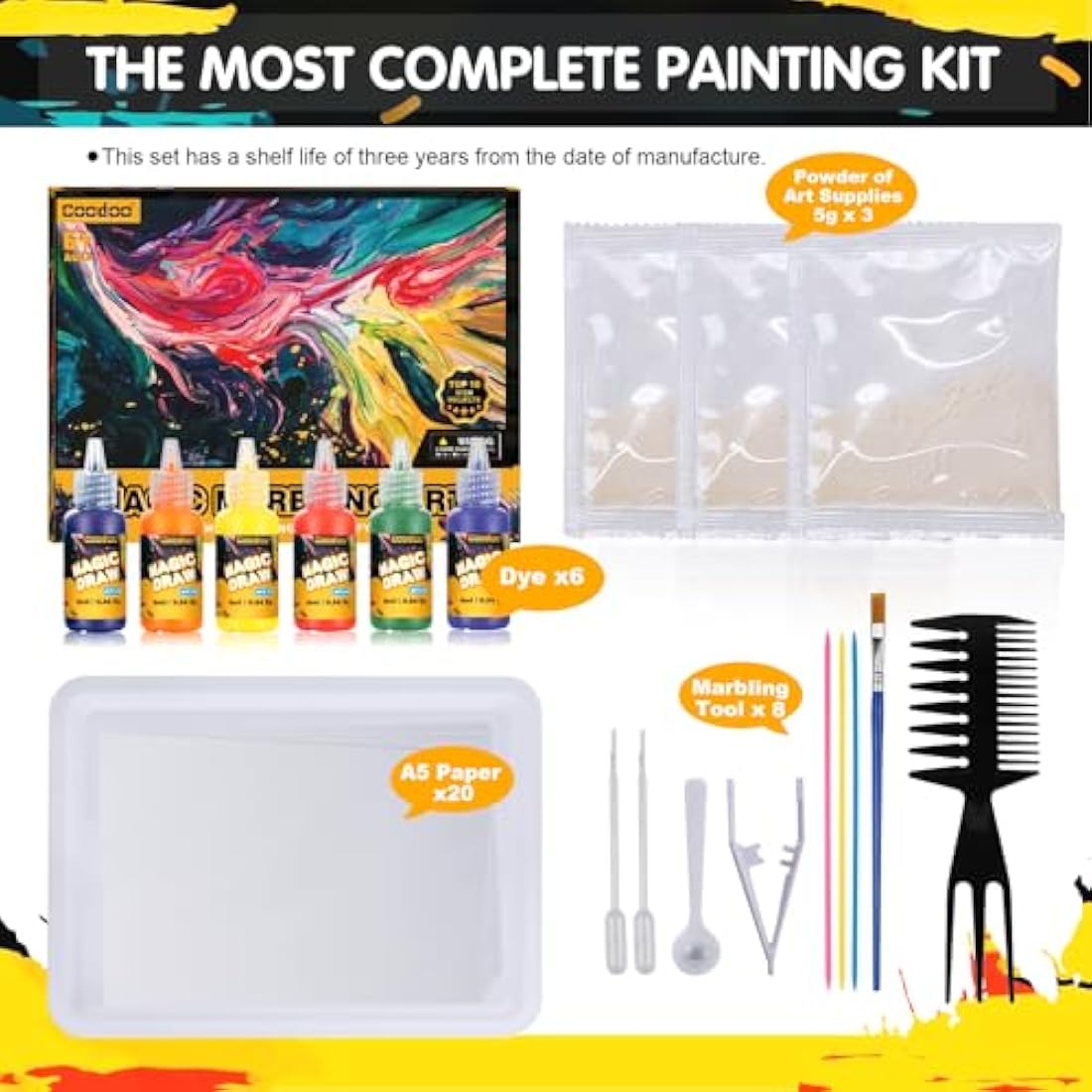 Water Marbling Paint Kit – 6 Color Arts and Crafts for Kids