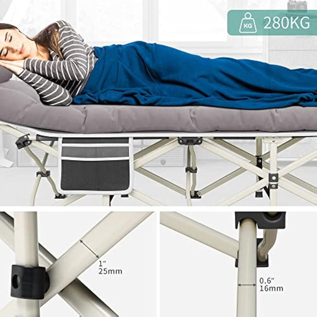 YITAHOME Folding Camping Cot – Heavy Duty 280kg Portable Bed, Grey