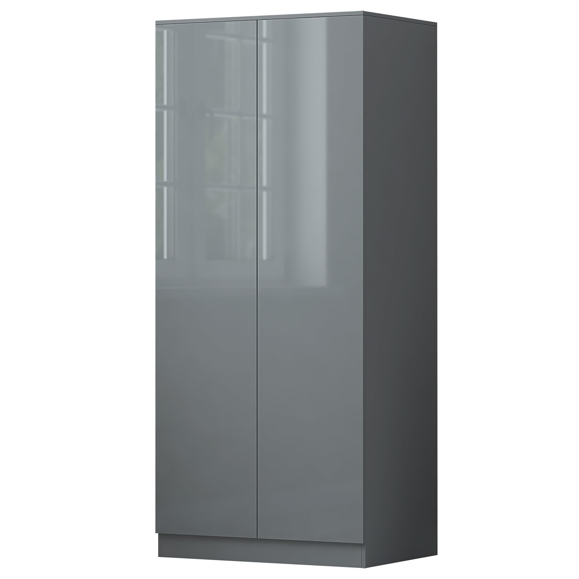 FWStyle Scandinavian 2 Door Wardrobe – Grey Gloss Handleless Storage