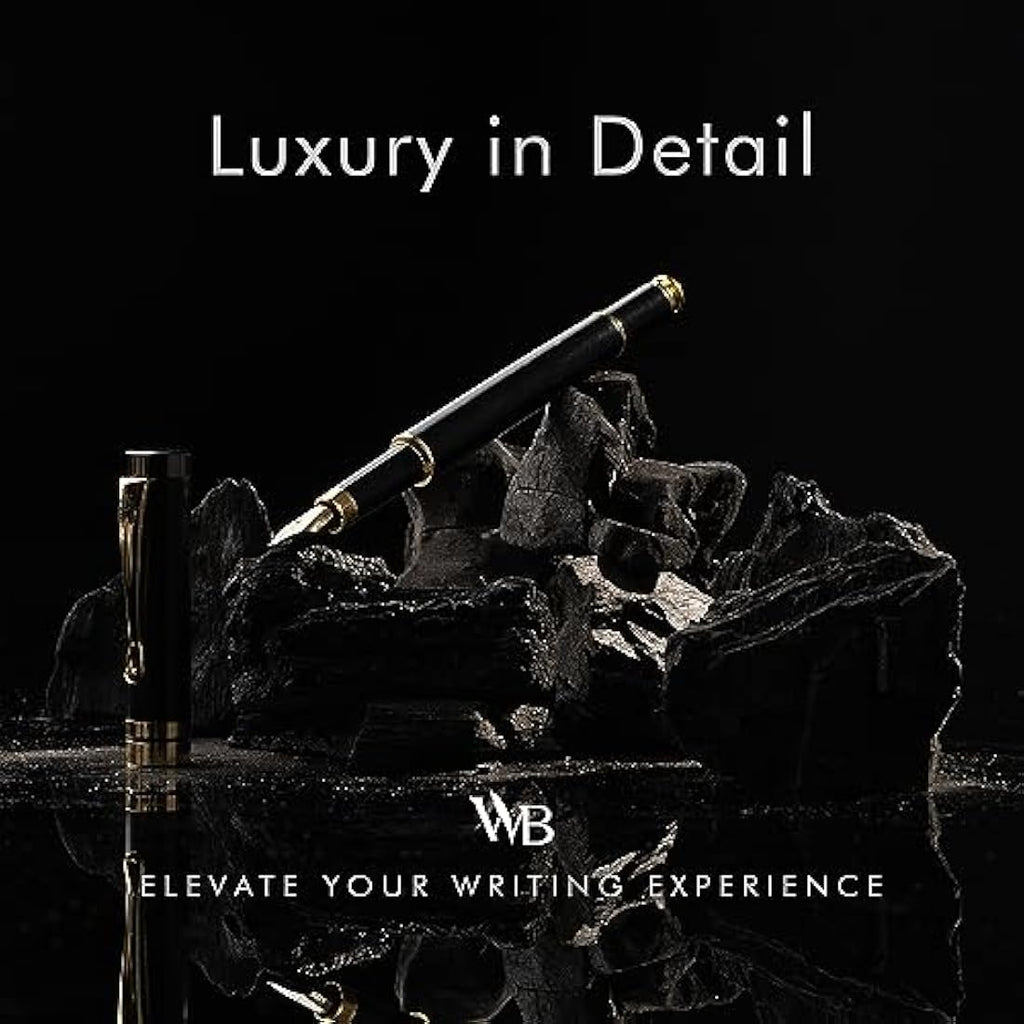 Luxury Bamboo Fountain Pen Set – Extra Fine Nib Black Wood