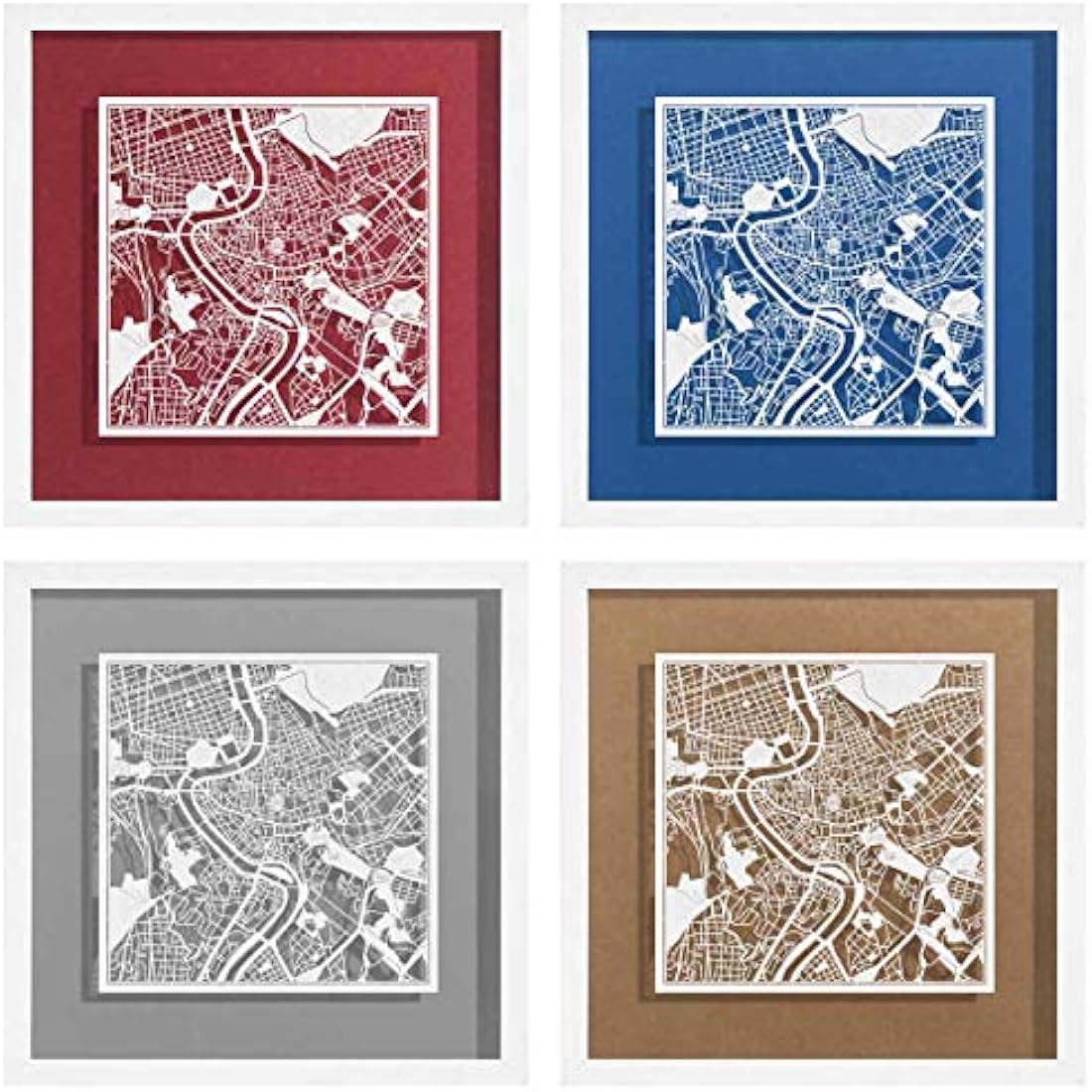Rome Paper Cut Map Framed Wall Art – O3 Design Studio 9x9 White