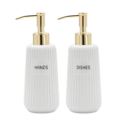 Karisky Ceramic Soap Dispenser Set | Gold Stainless Steel Pump & Funnel
