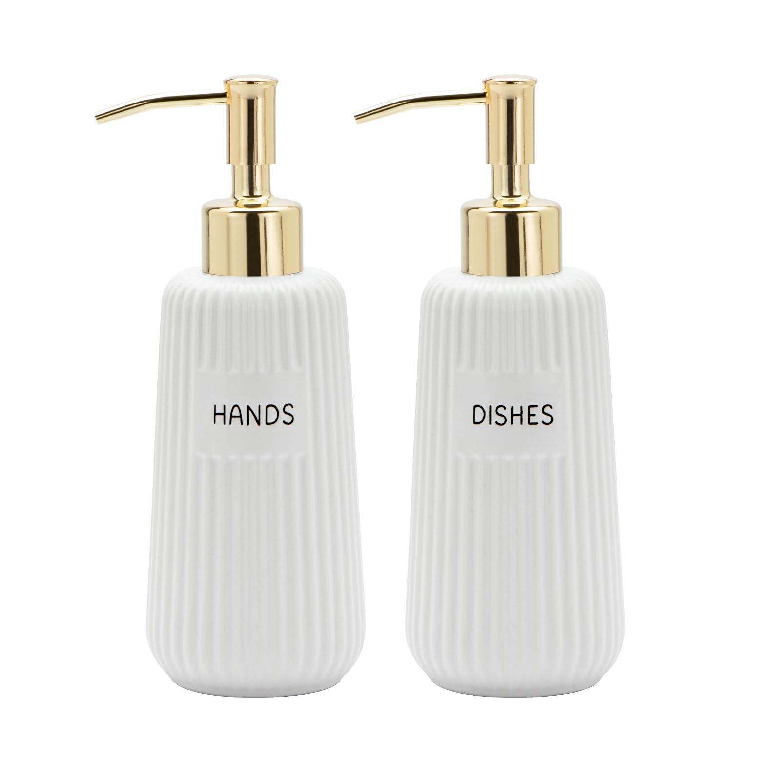 Karisky Ceramic Soap Dispenser Set | Gold Stainless Steel Pump & Funnel