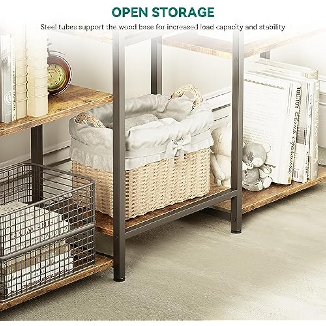 YITAHOME 14-Shelf Triple Wide Industrial Bookcase | Rustic Brown & Metal