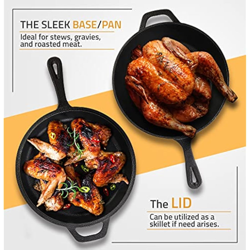 Kichly Pre-Seasoned Cast Iron Combo Cooker | 3.2 Quart Dutch Oven & Skillet
