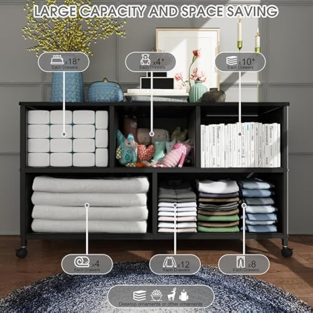 Jolof Store 5-Drawer Fabric Dresser | Rolling Storage Chest for Bedroom