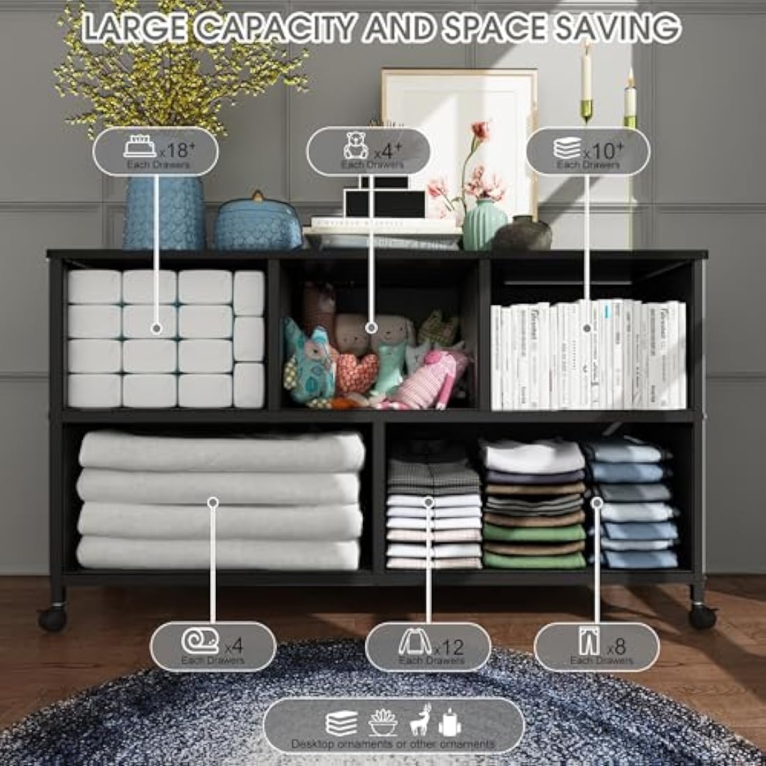 Jolof Store 5-Drawer Fabric Dresser | Rolling Storage Chest for Bedroom