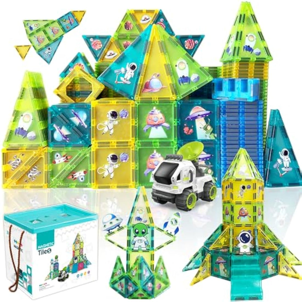 BUBUQE Space Adventure Magnetic Tiles Building Set with Storage Box