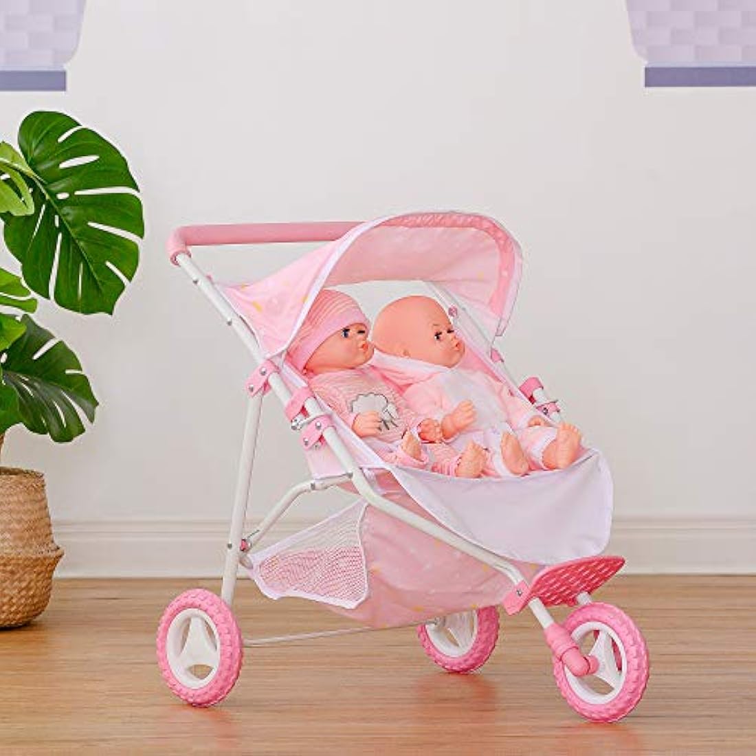 Olivia's Little World Twin Baby Doll Stroller – Pink Stars Pram