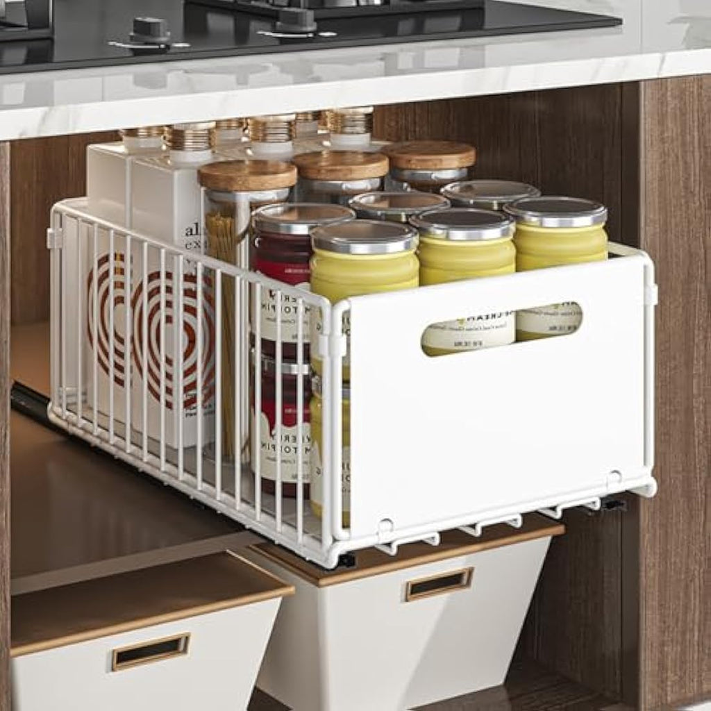 YunNasi Pull Out Cabinet Organizer | Carbon Steel Sliding Drawer 2-Pack