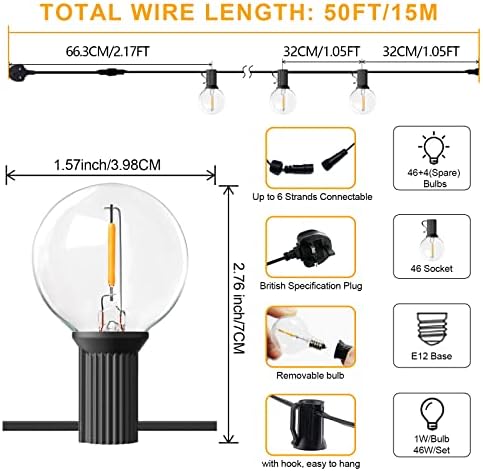 BRIMAX 50ft Outdoor String Lights | 50 G40 Shatterproof LED Bulbs | 2200K