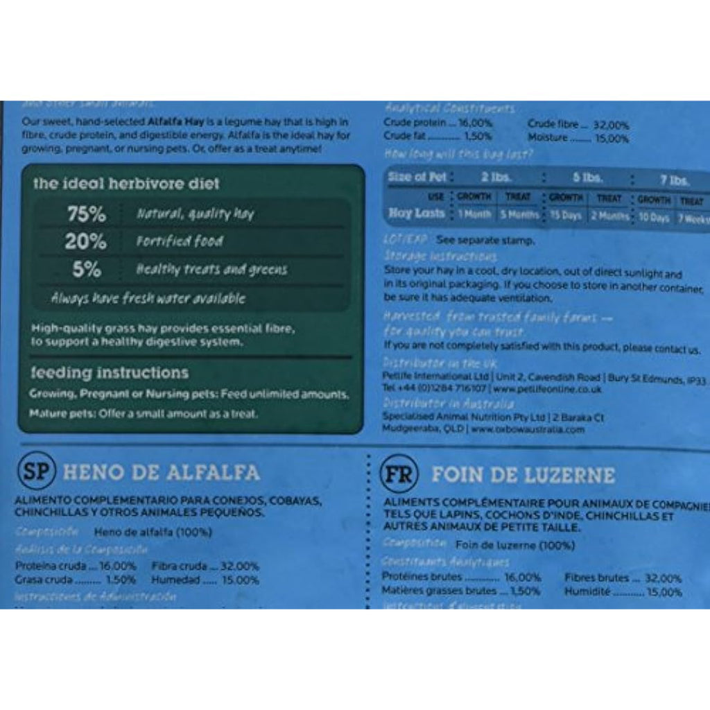 Oxbow Alfalfa Hay – High Protein Small Pet Food for Growth, 425 g