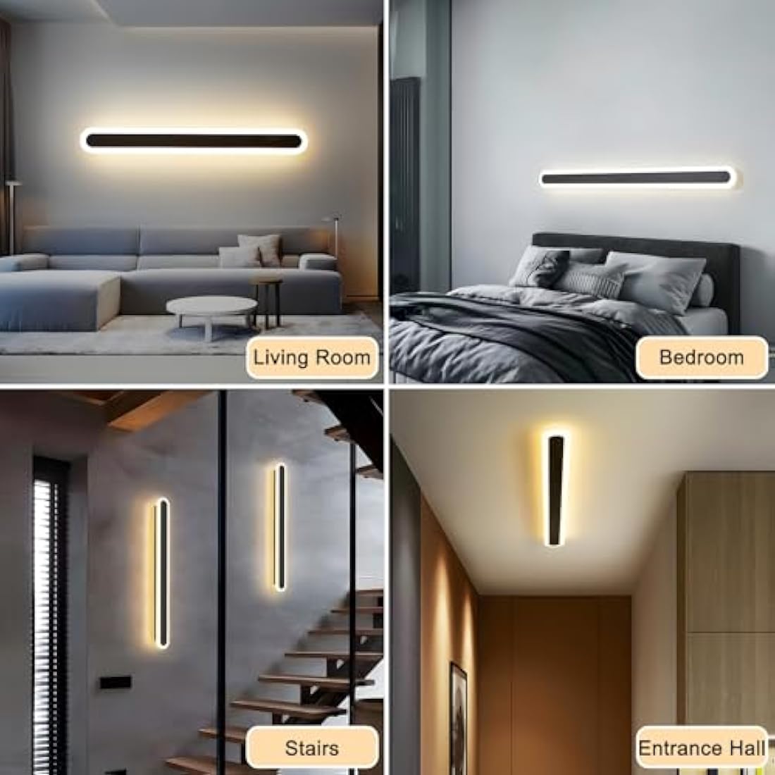 ZTWLEED 120CM LED Wall Light | 44W Tricolor Modern Interior Sconce - Black