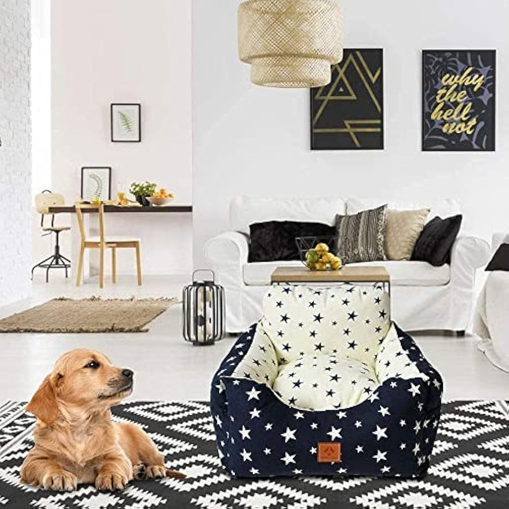 2-in-1 Dog Car Seat | Washable Pet Booster Bed - Navy Star