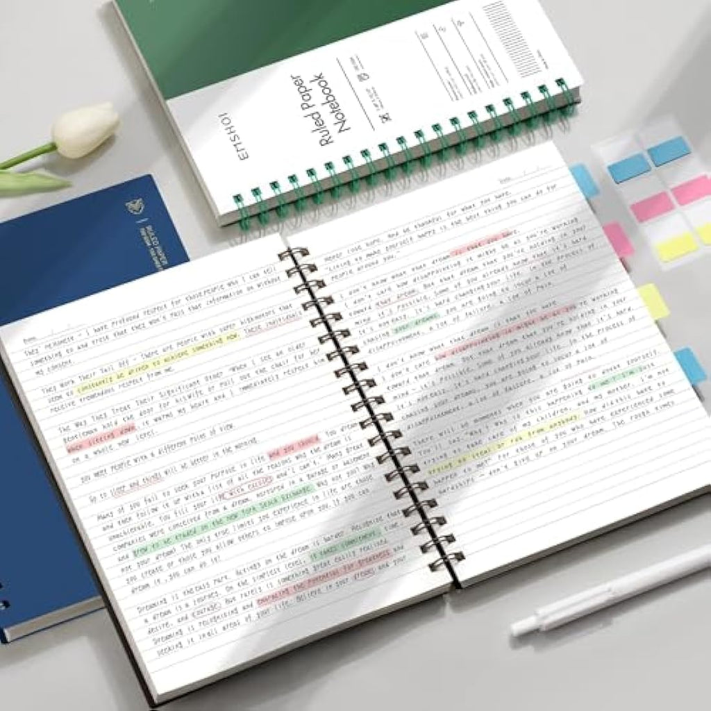EMSHOI B5 Spiral Notebook | 300 Pages Lined Journal | 100gsm Thick Paper