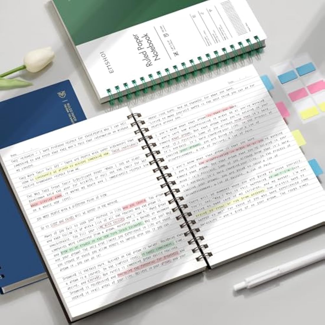 EMSHOI B5 Spiral Notebook | 300 Pages Lined Journal | 100gsm Thick Paper