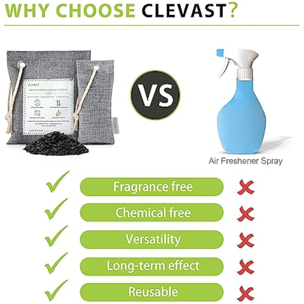 CLEVAST Bamboo Charcoal Air Purifying Bags | 14-Pack Natural Odour Absorber