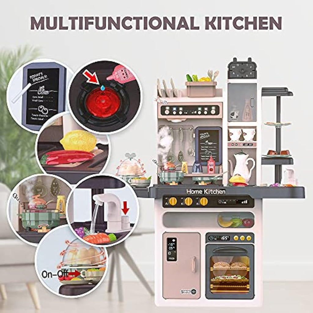 Kinderplay Children's Play Kitchen with Steam, Light & Sound - 65 Pcs