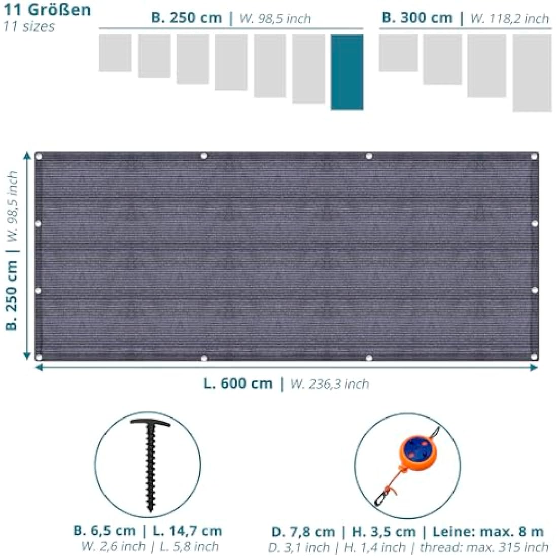 Valuents Awning Carpet – Blue/Grey HDPE Camping Rug with T-Pegs & Bag