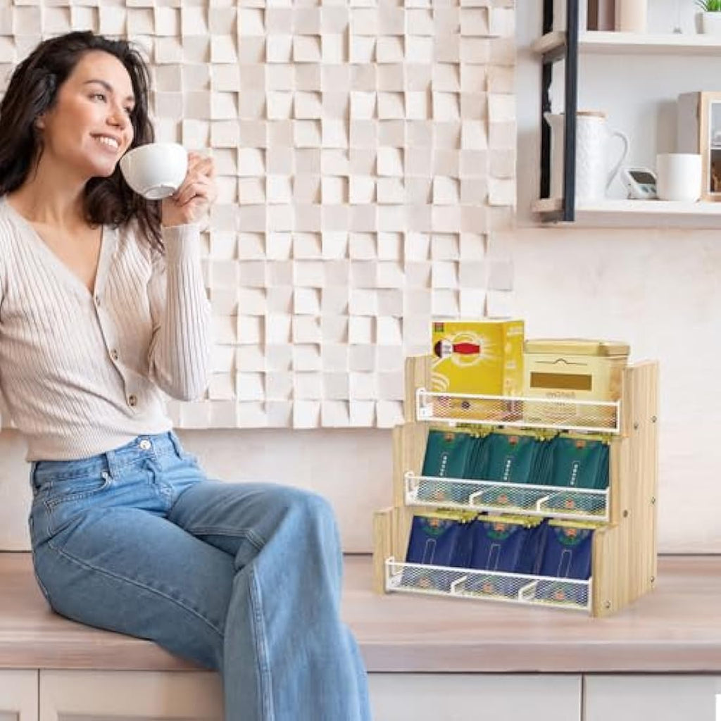 THYGIFTREE 3-Tier Wood Tea Bag Organizer | 180 Bag Kitchen Storage