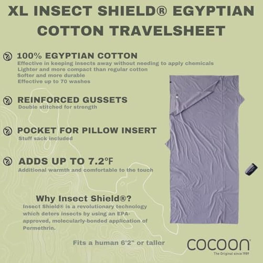 Cocoon Insect Shield TravelSheet – Egyptian Cotton XL Sleeping Bag Liner