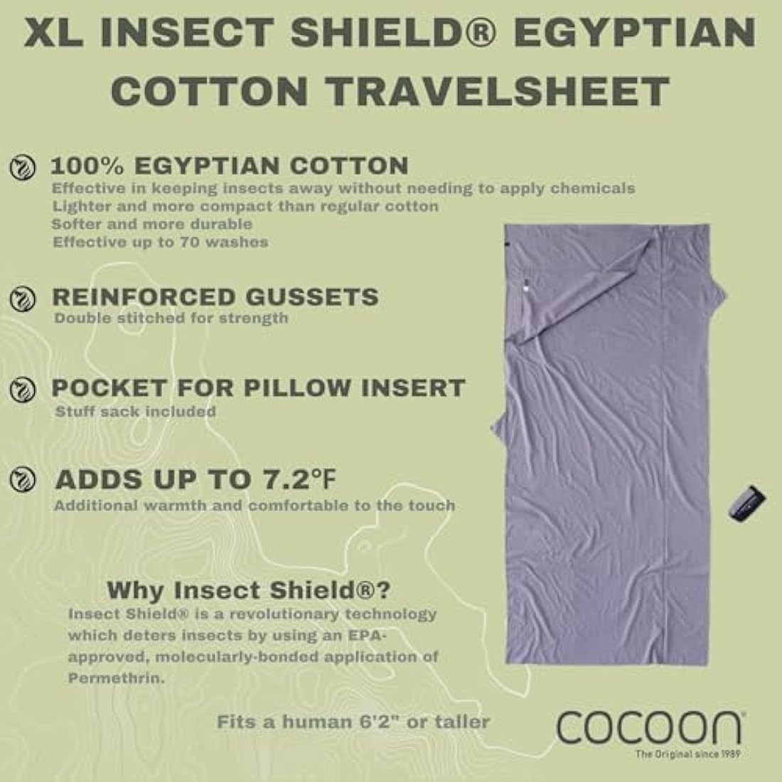 Cocoon Insect Shield TravelSheet – Egyptian Cotton XL Sleeping Bag Liner