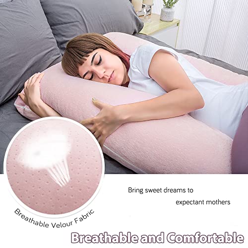 AS AWESLING U-Shaped Pregnancy Pillow | Full Body Support Velour - Pink