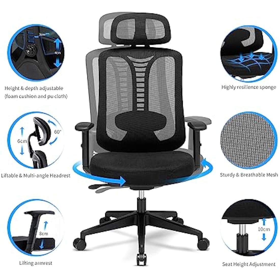 Magic Life Ergonomic Office Chair – Adjustable Lumbar & 3D Headrest
