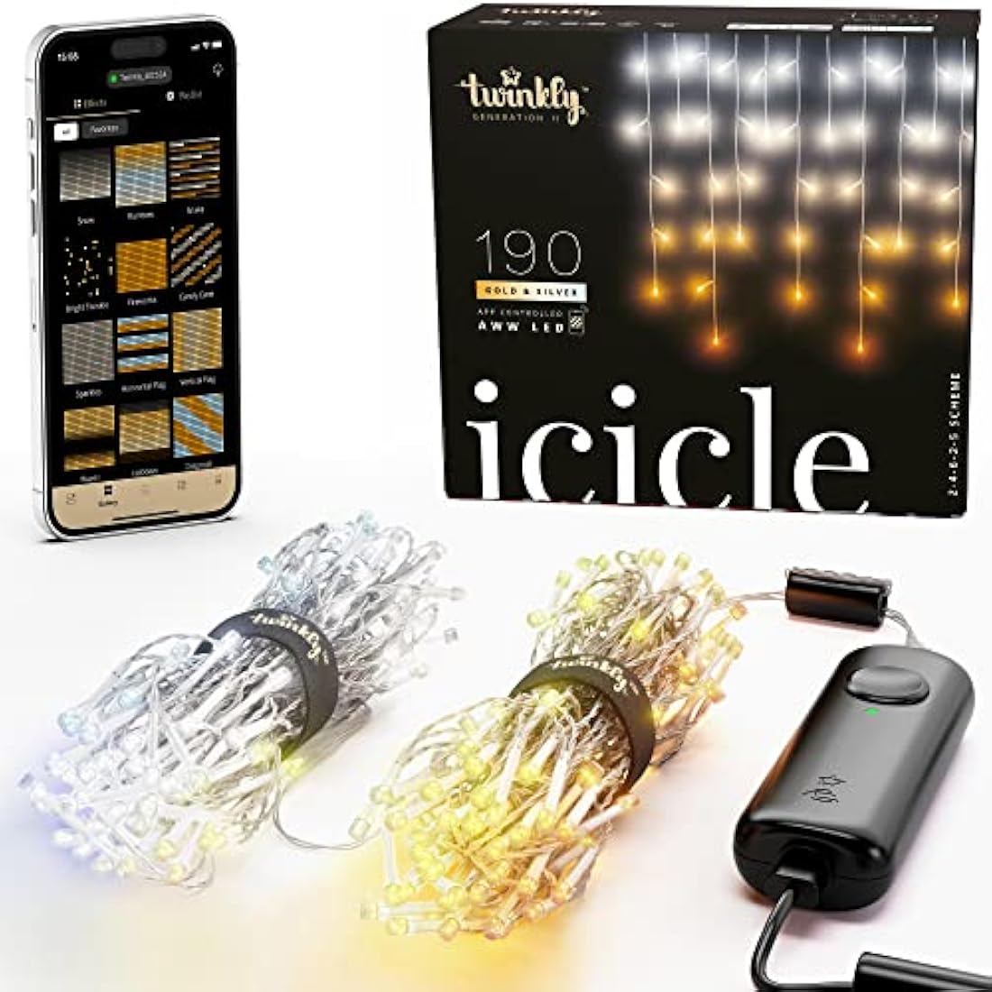 Twinkly Icicle 190 LED Smart White Cascade Lights | App Controlled