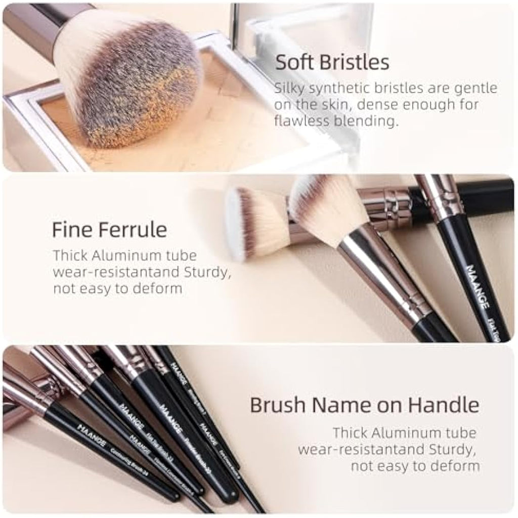 MAANGE 51-Piece Makeup Brush Set with Sponges and Puffs | Black Gold