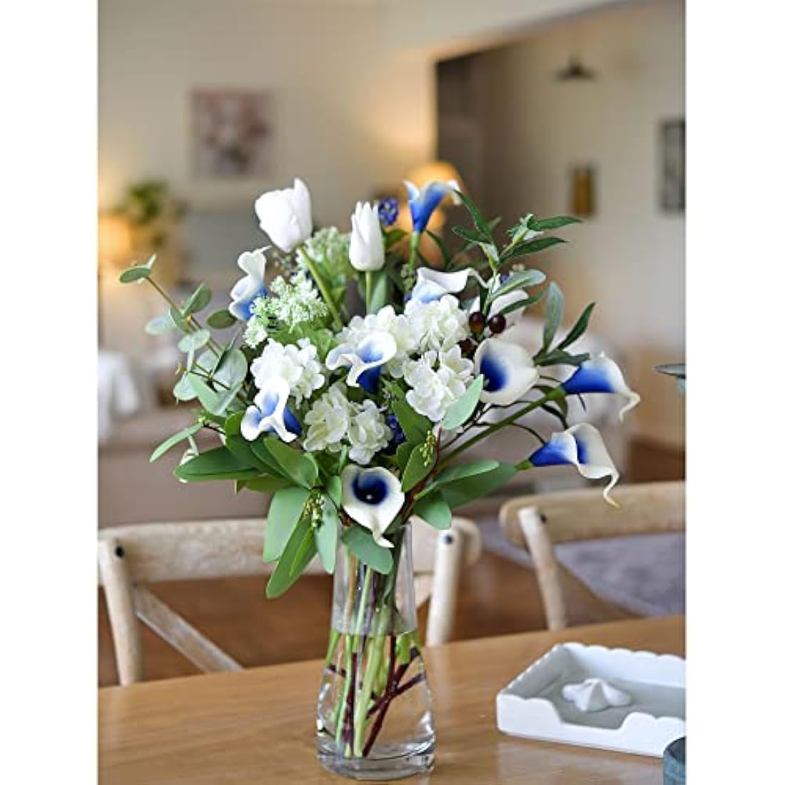 FiveSeasonStuff Real Touch Calla Lilies – 10 Stems White & Blue Bouquet