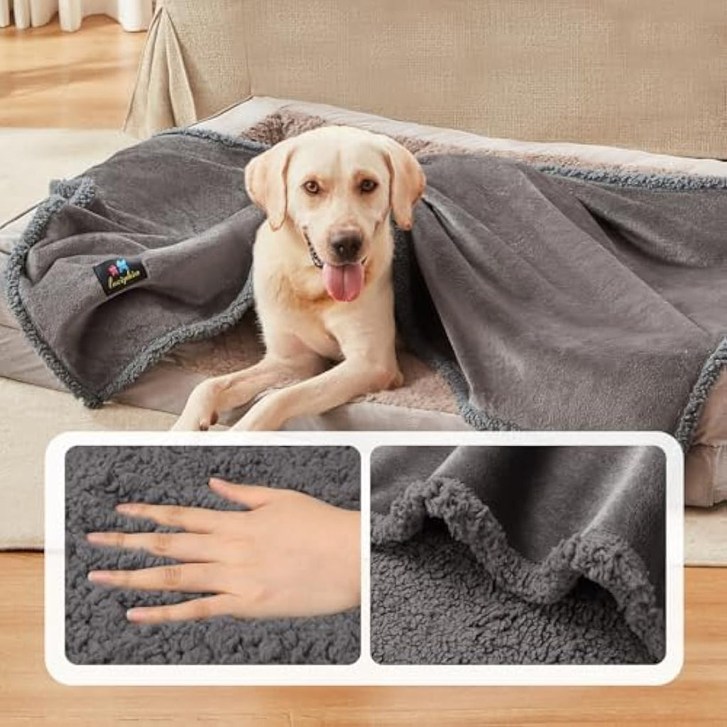 Luciphia Waterproof Dog Blanket – XL Reversible Sherpa Fleece Grey
