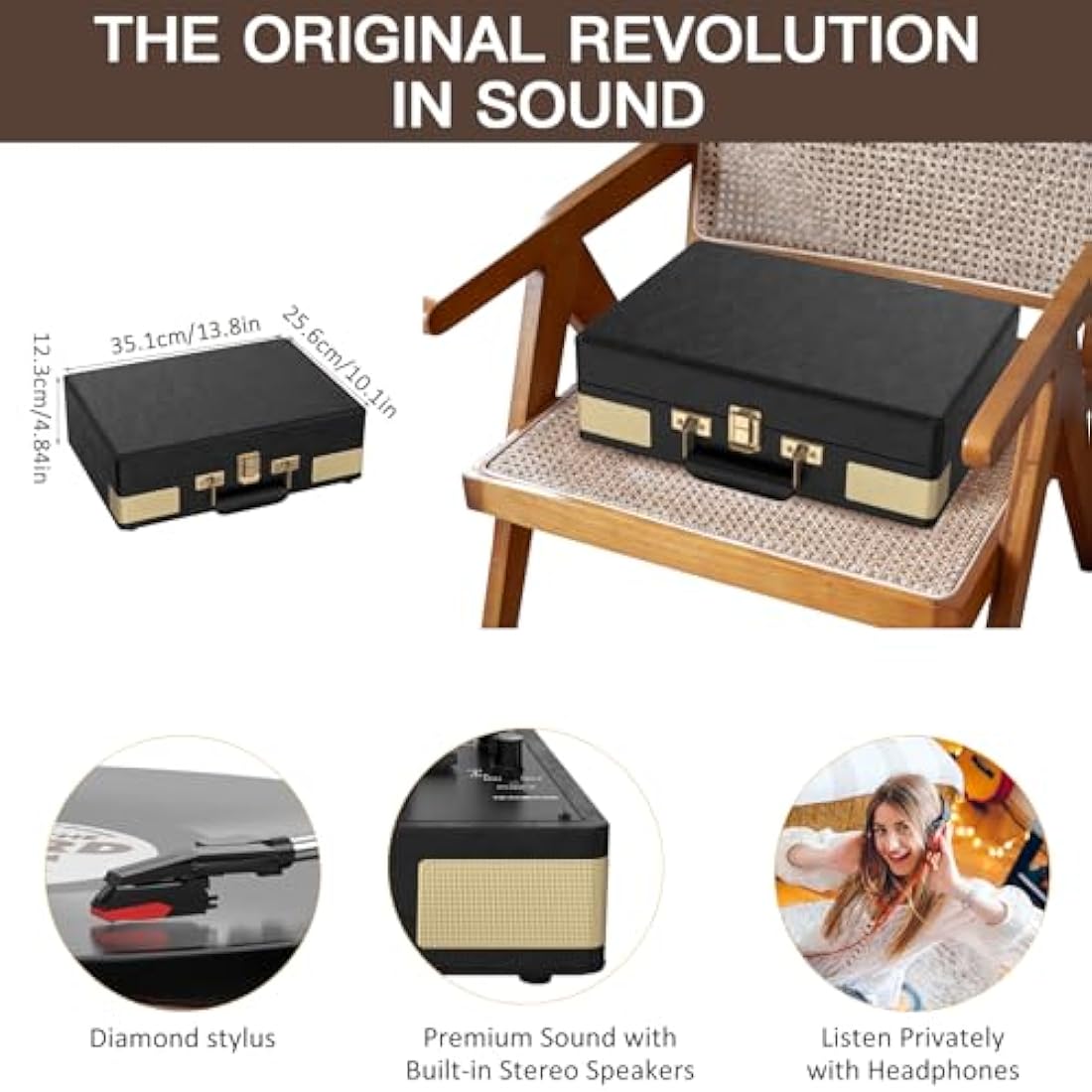 Trynnay 3-Speed Bluetooth Record Player | Portable Waxed Leather Turntable