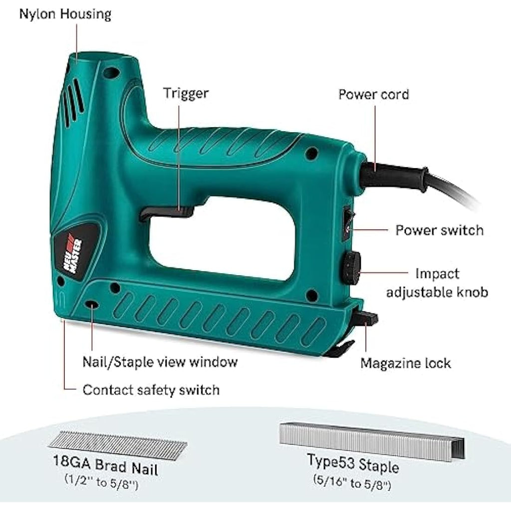 NEU MASTER Electric Brad Nailer & Staple Gun - 2-in-1 Tool for Upholstery