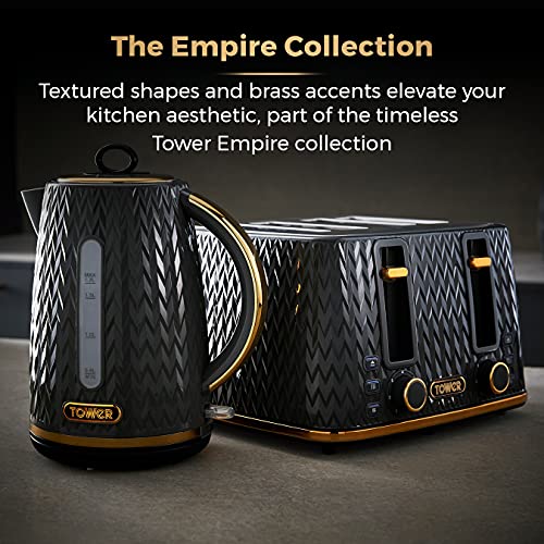 Tower Empire 4-Slice Toaster | 1600W with Defrost & Reheat - Black