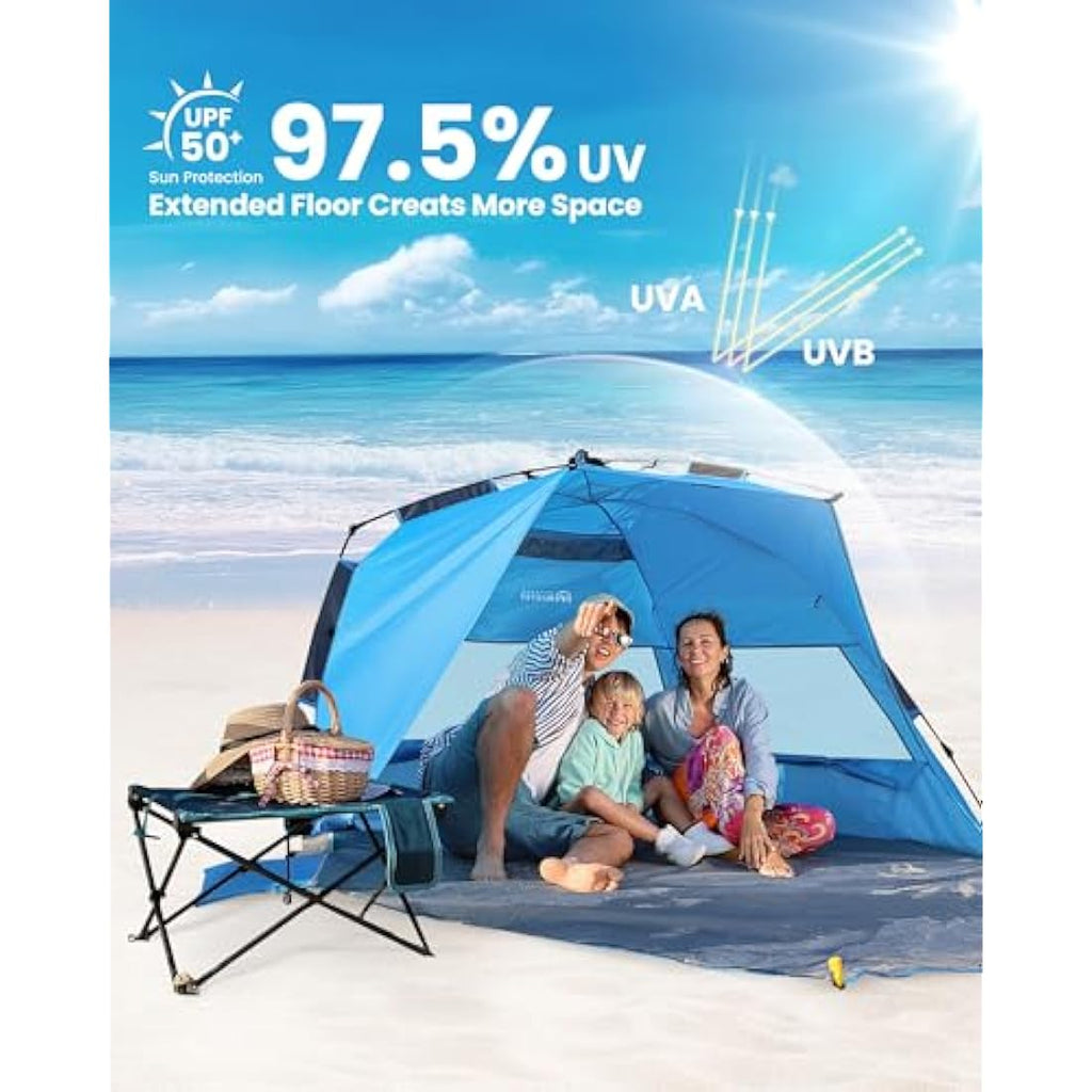 OutdoorMaster Pop Up Beach Tent – XL 4-Person UPF 50+ Sun Shelter