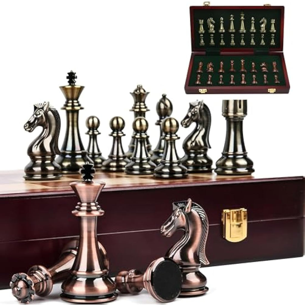 Jolof Store Luxury Metal Chess Set – Portable Folding Bronze Board Game