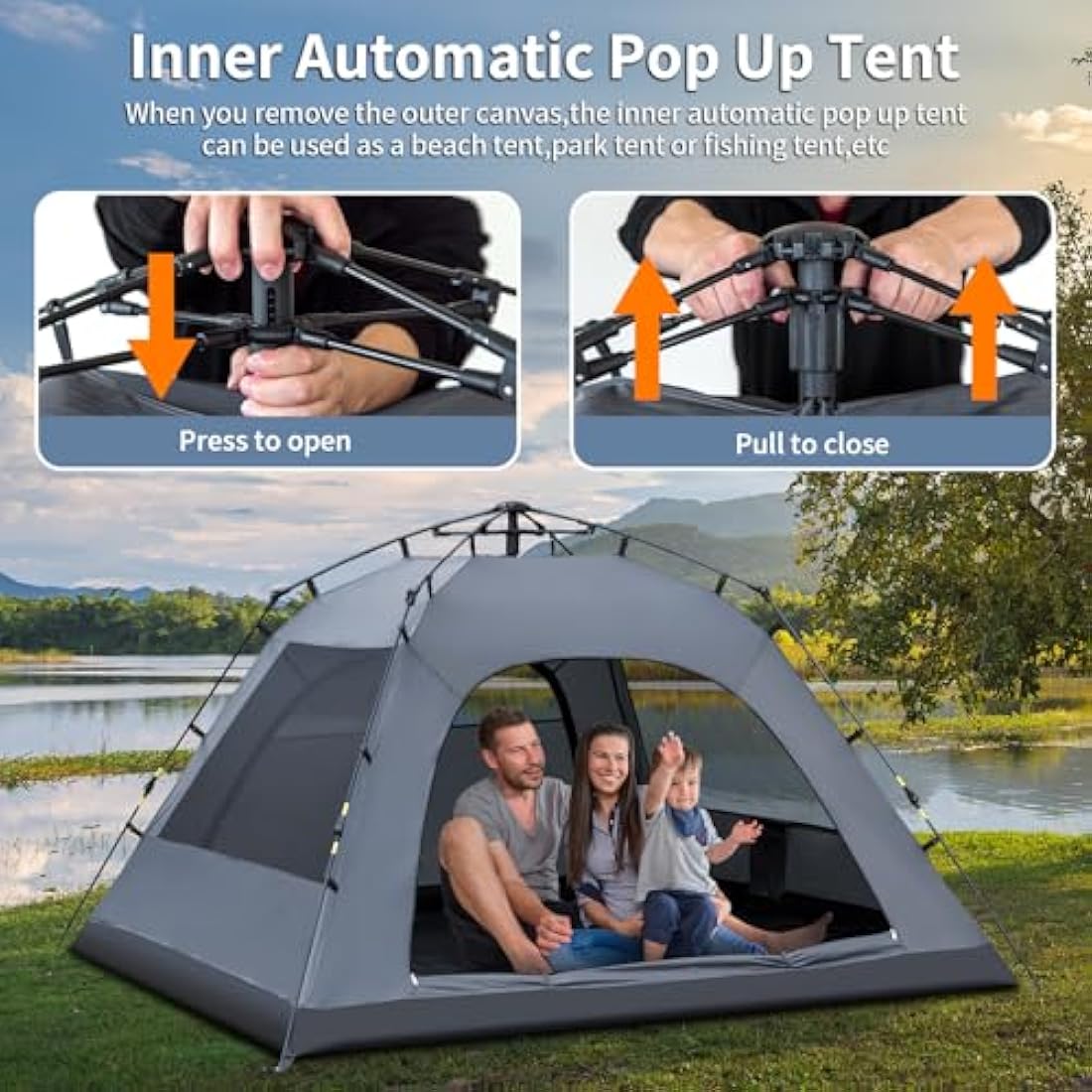 Yafaca 3-Person Pop Up Camping Tent – Waterproof Automatic Dome Shelter