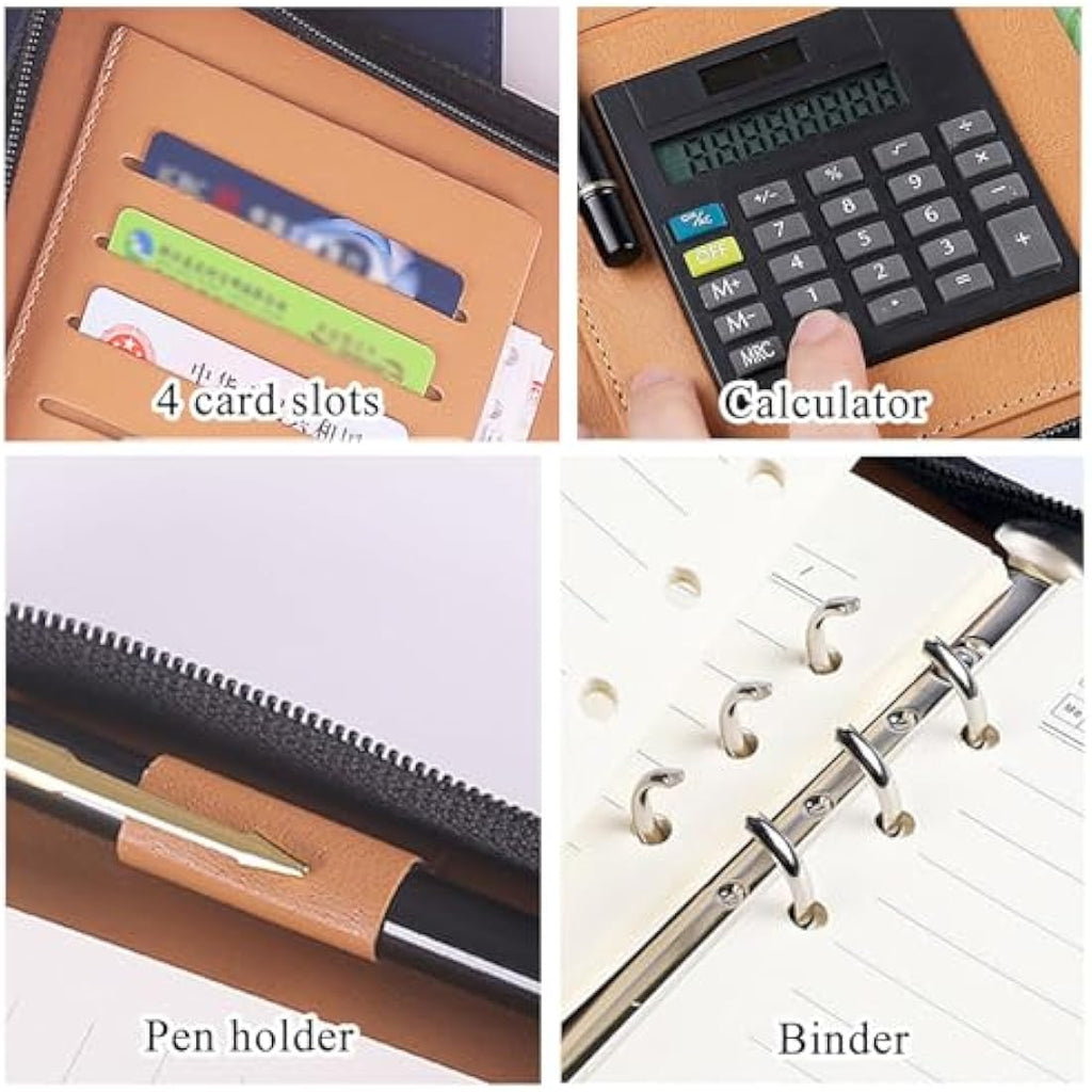 KXF A5 PU Leather Zipped Conference Folder | Refillable Ring Binder Padfolio