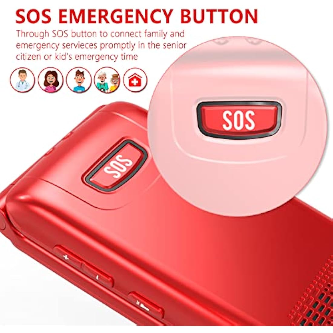 Jolof Store G380D Senior Flip Phone – Big Button Unlocked GSM Mobile (Red)