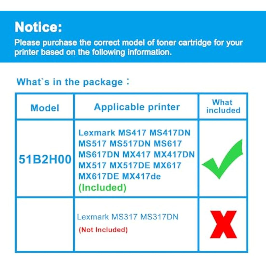 LCL 51B2H00 High Yield Black Toner Cartridge for Lexmark MS417 MS517 MX617